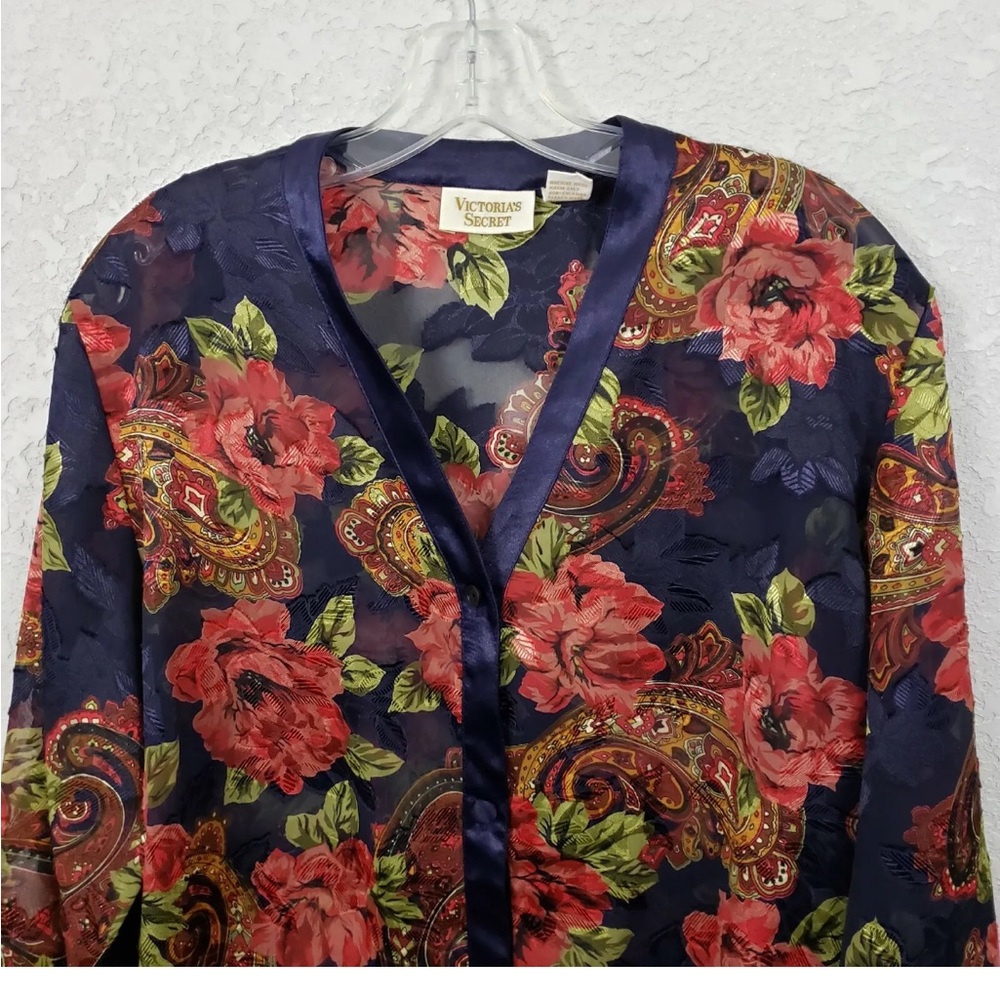 Victoria’s Secret Gold Label Flowy Style Sheer Metallic Floral Shirt Dress - Picture 6 of 8